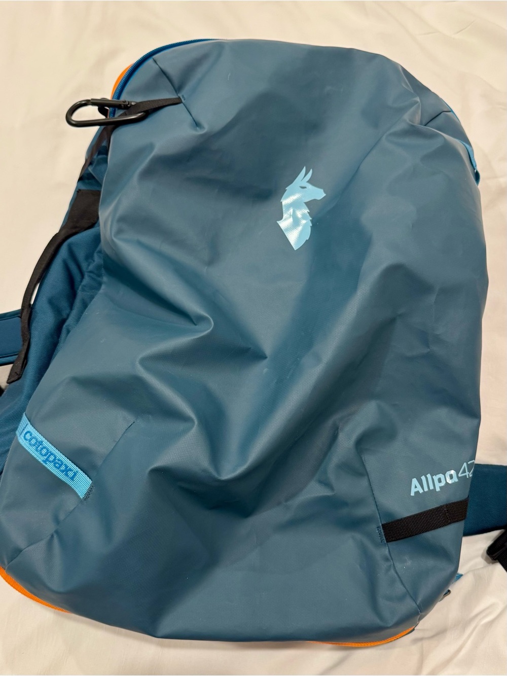 cotopaxi Allpa 42L Teal Blue Backpack with Orange Trim
